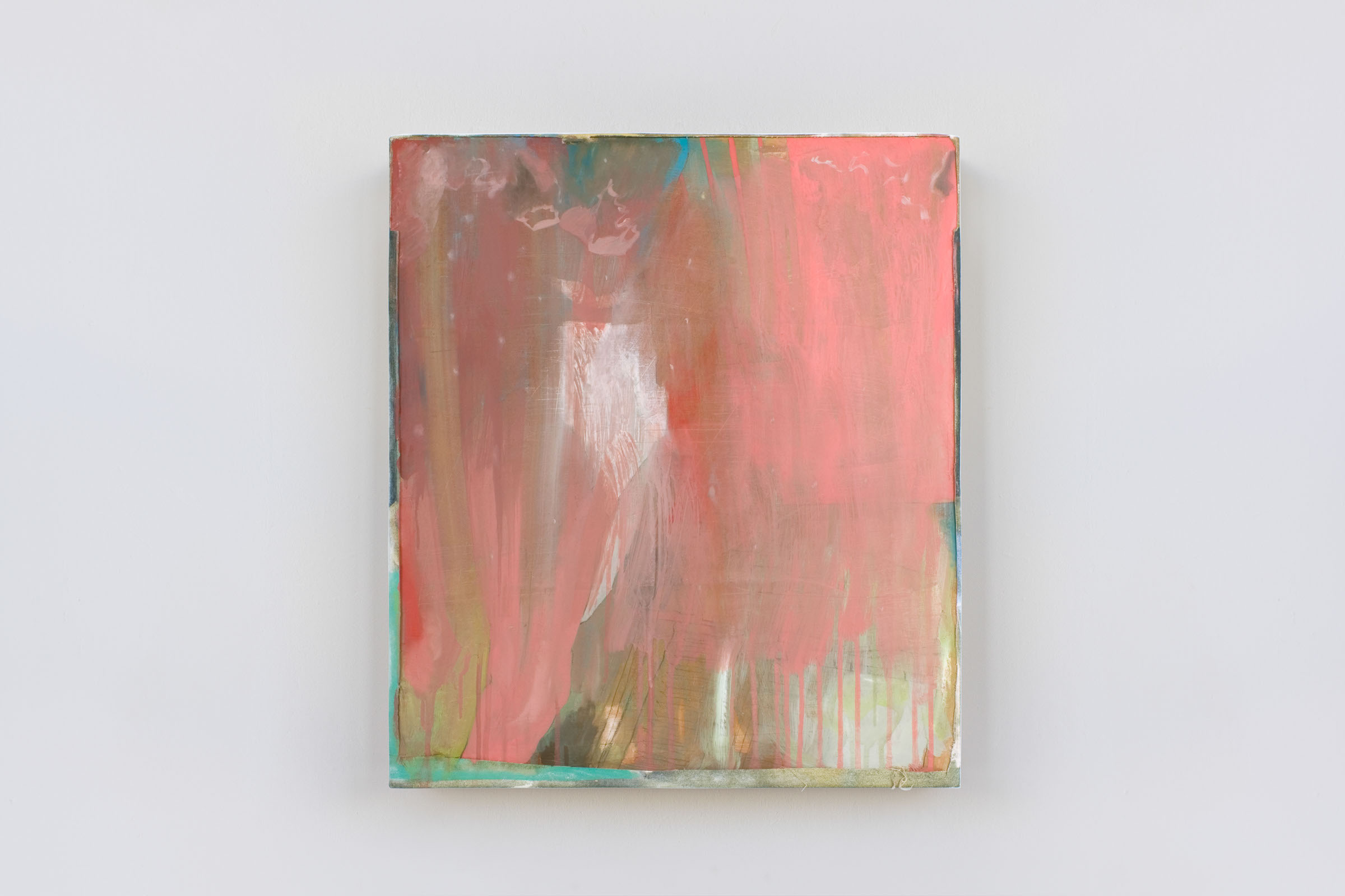 PINK UNDER GREEN MAN. OIL, PENCIL, GESSO, CANVAS, MDF. 26" x 24". 2008